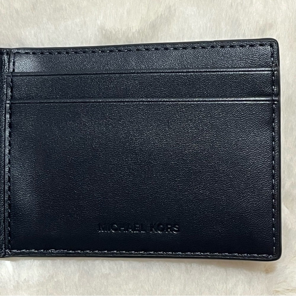 New Michael Kors Signature Blue Logo Monogram Bifold Flap Card Holder Wallet - Picture 5 of 8